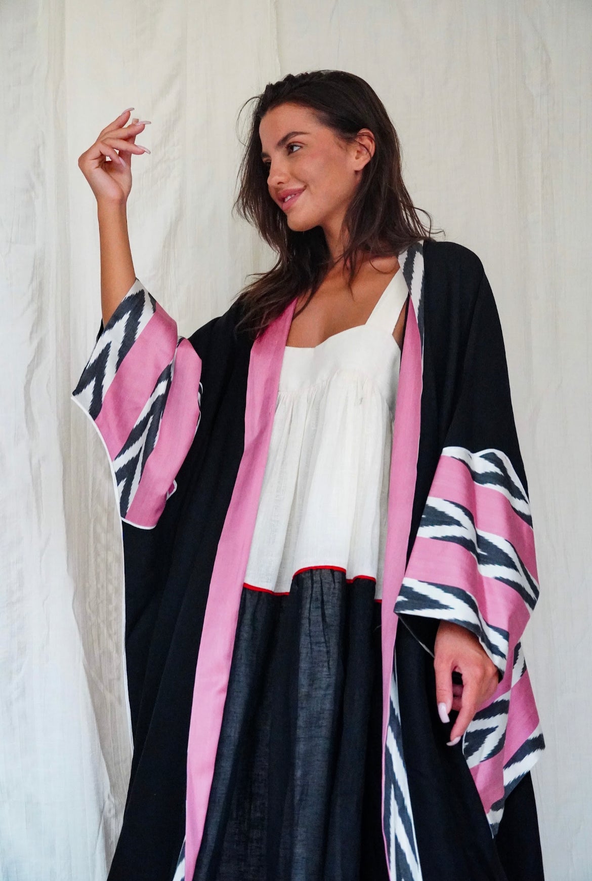 Summer black abaya with boho prints SF237