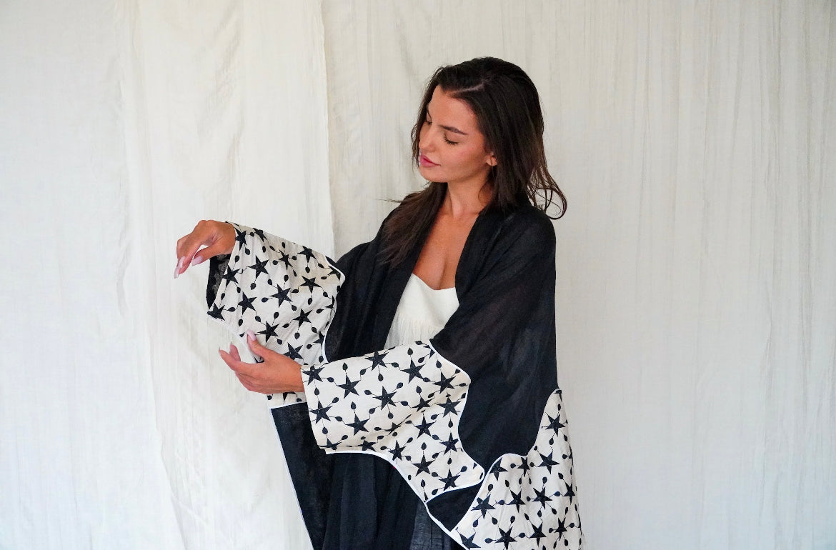 Summer cotton black stars abaya - SF238