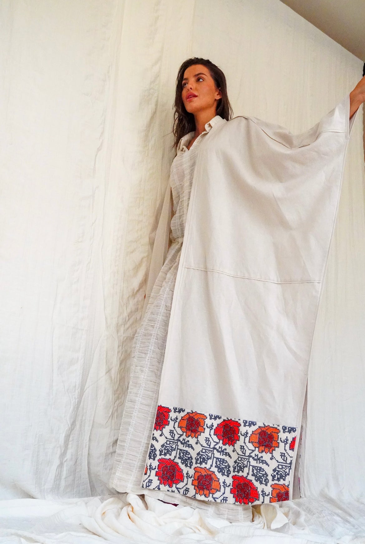 Summer beige & floral abaya - SF2315