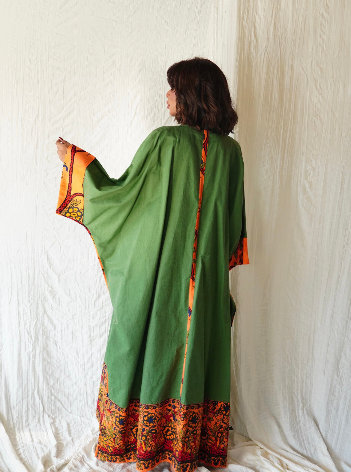 Orange & green abaya OL-18
