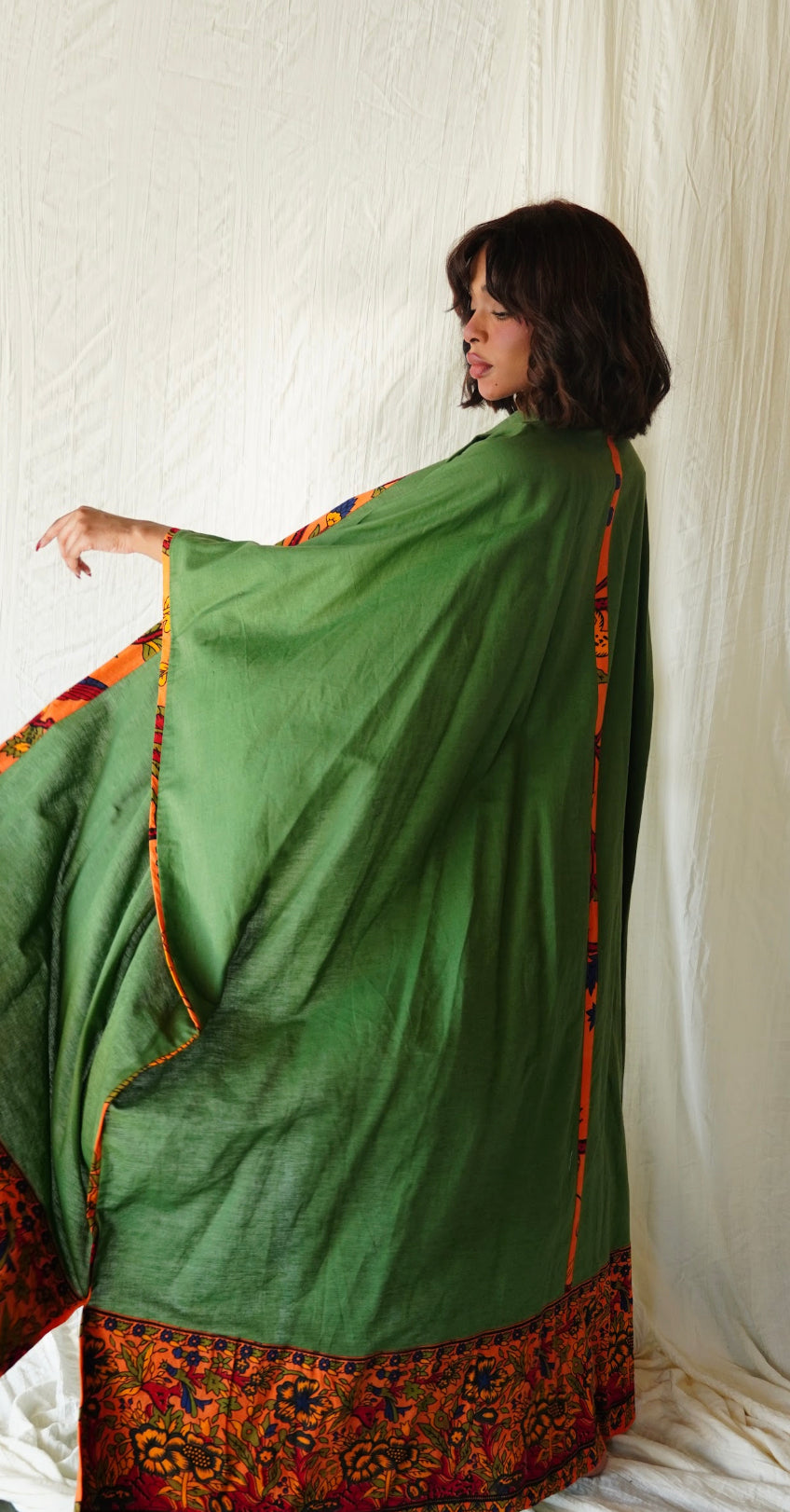 Green & orange abaya - OL-20