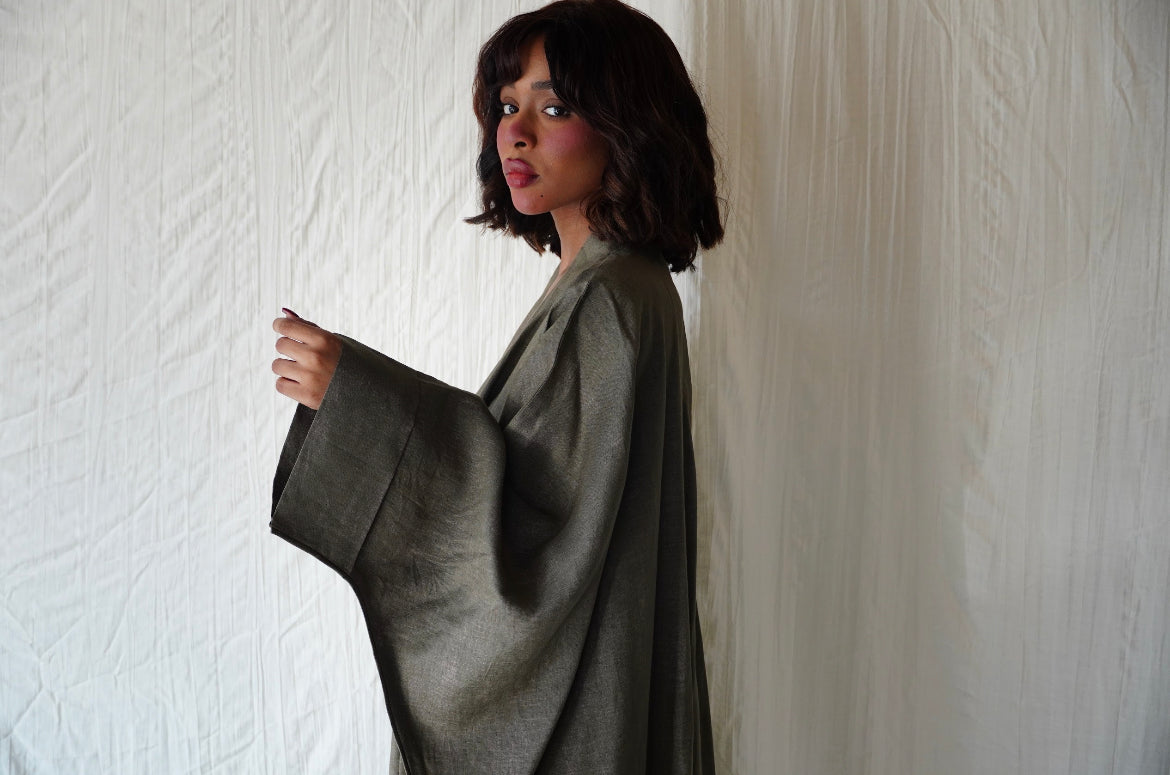 Army green abaya- OL-23