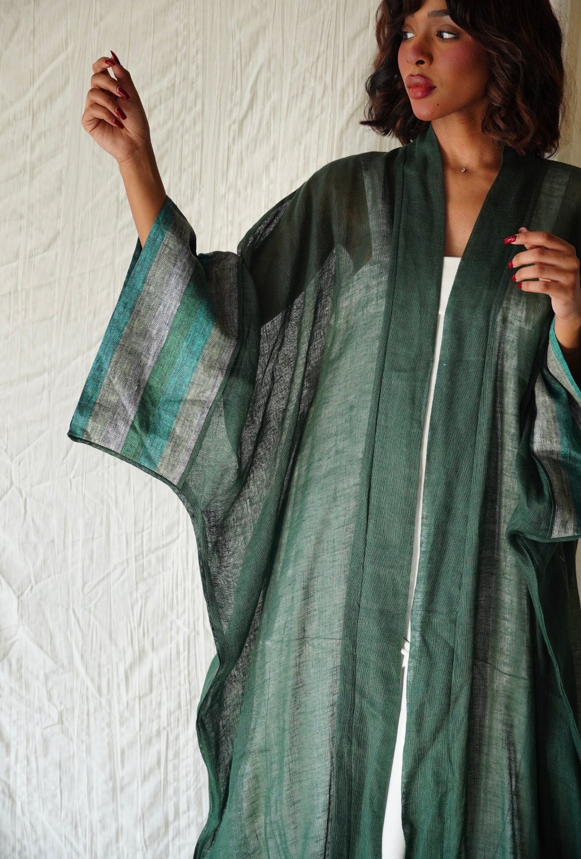 Summer dark green sackcloth abaya