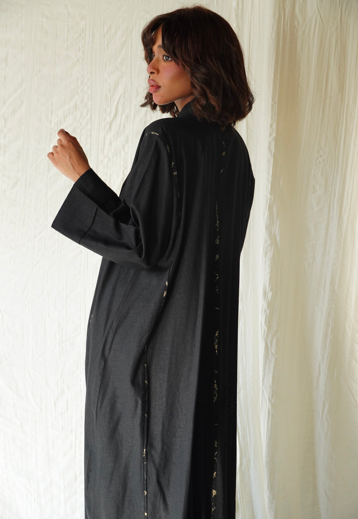 Black linen abaya - OL-1