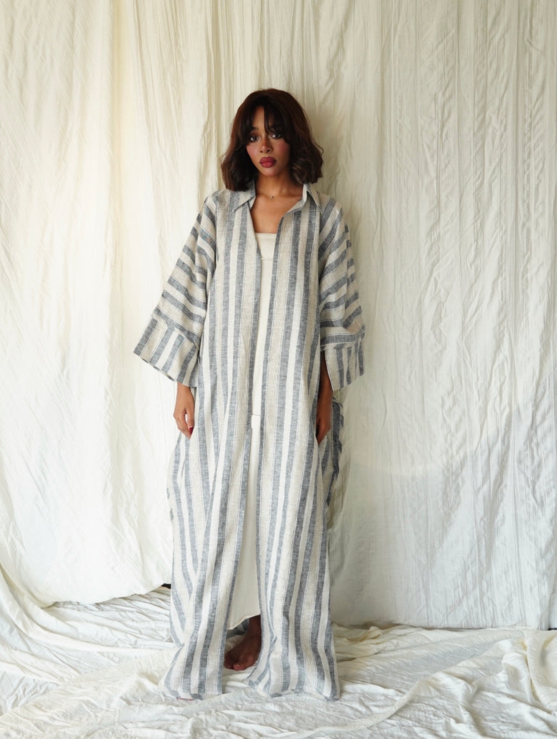 Grey stripes abaya - OL-31