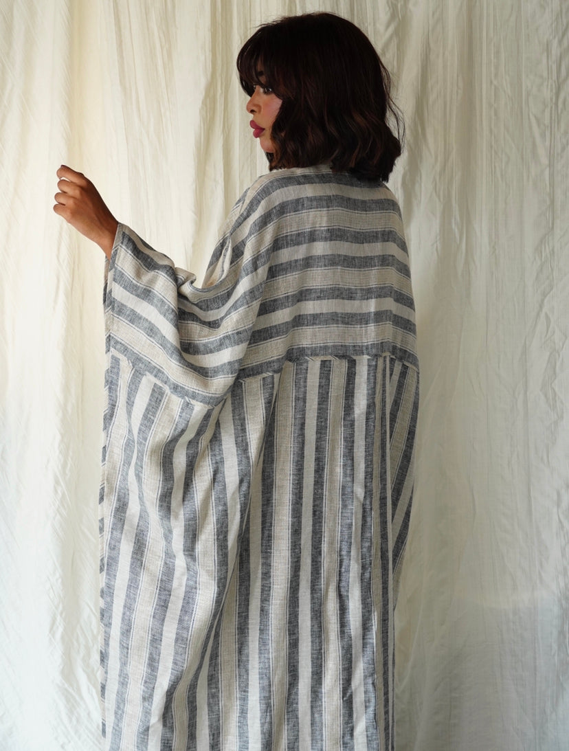 Grey stripes abaya - OL-32