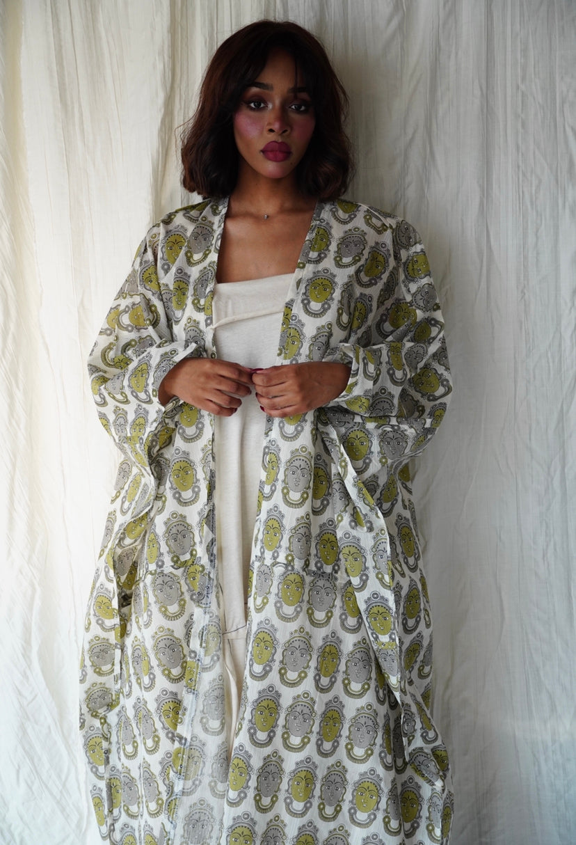 Green & fray prints abaya - OL-38