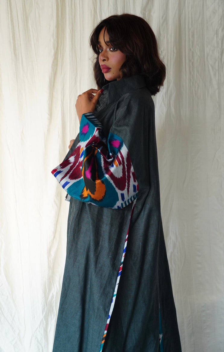 Dark green linen abaya - OL-34