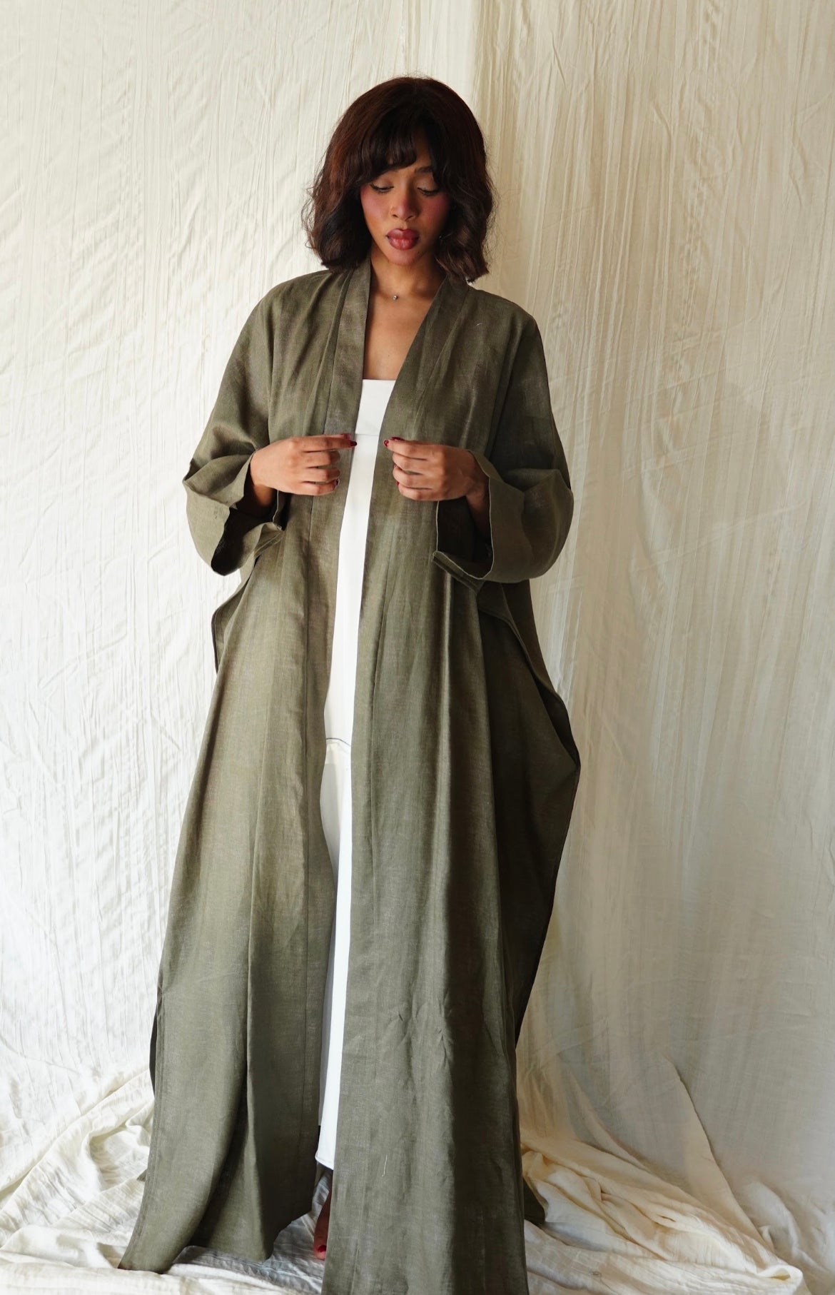 Army green abaya- OL-23
