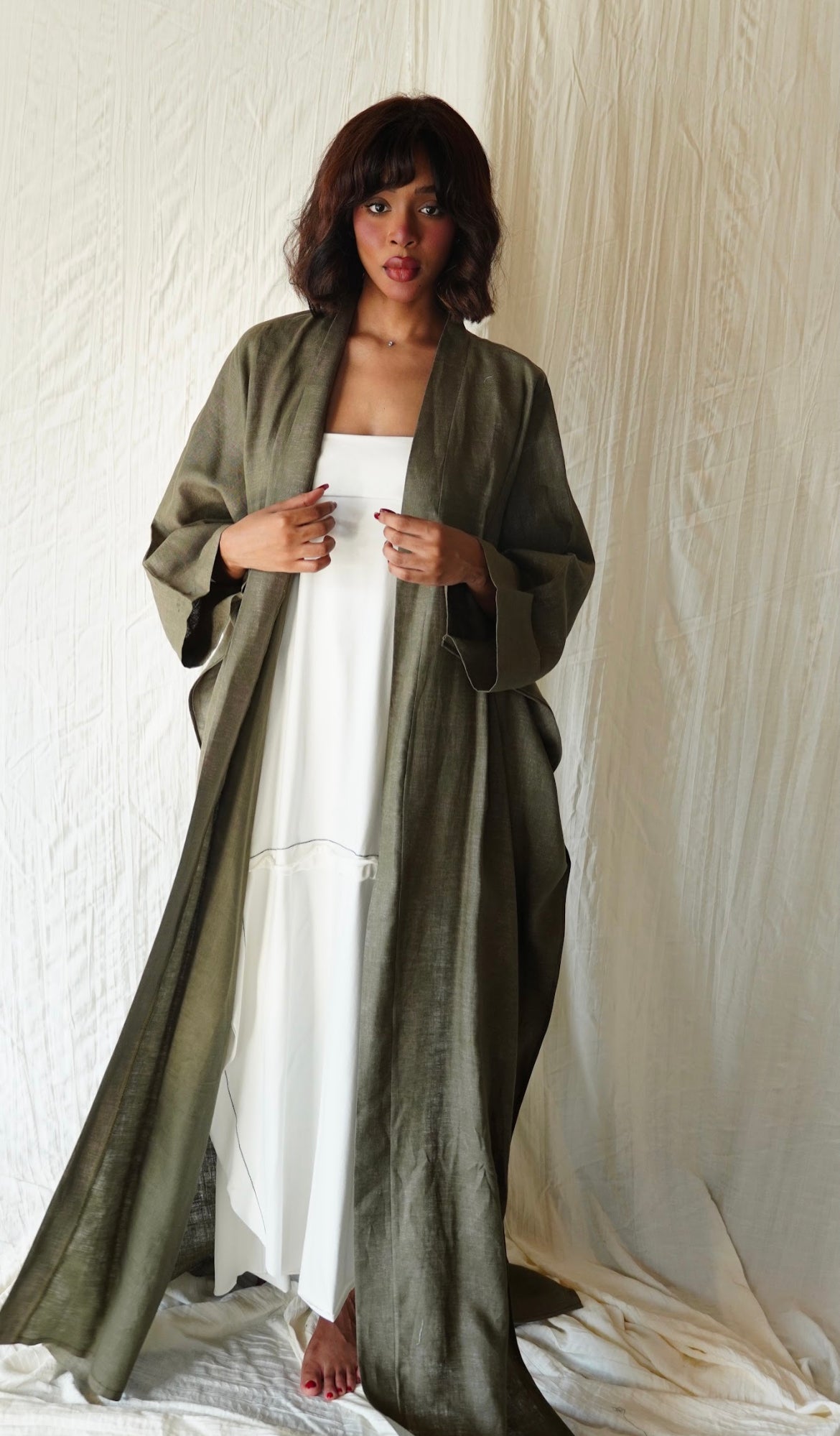 Army green abaya- OL-23