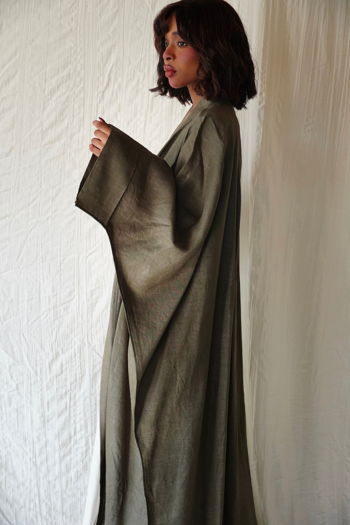 Army green abaya- OL-23